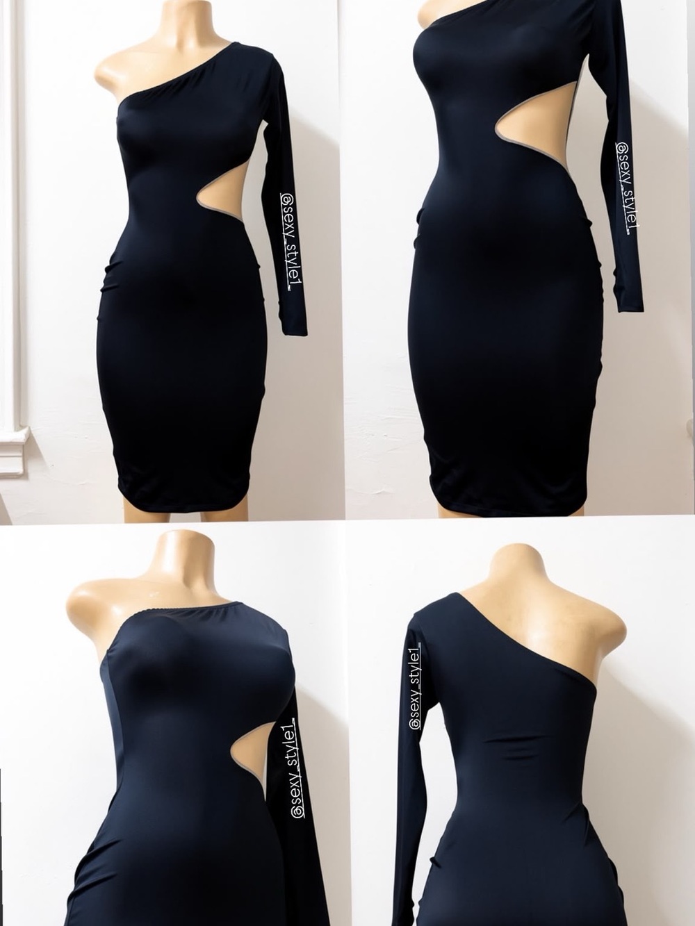 One-Shoulder Black Cutout Bodycon Dress